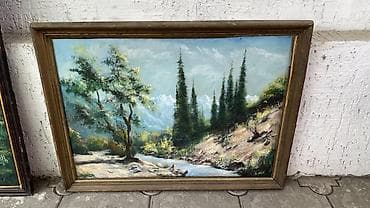 Картина маслом «Горный пейзаж» - Сюжет: тихая горная речка среди