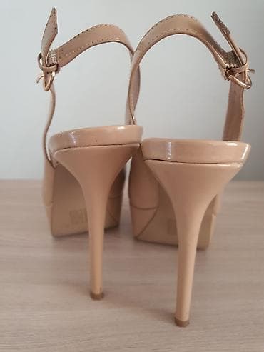 Женская обувь: Лаковые бежевые босоножки Mango, 36 размер, на платформе и шпильке — 5