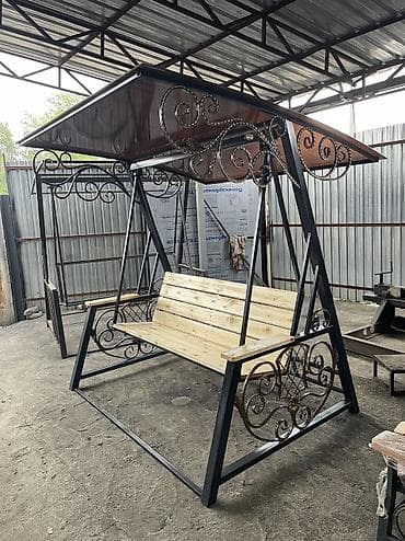 деревянный керамбит: Садовые качели Металл, Со спинкой, С крышей — 10