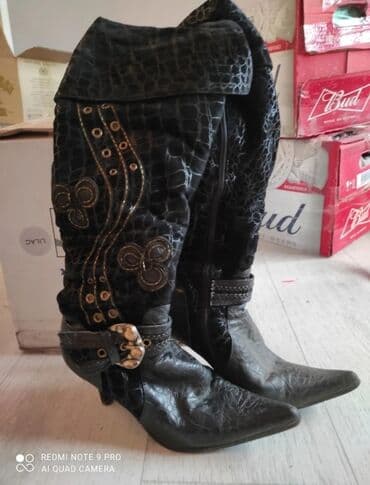 сапоги из натурального меха и кожи: Сапоги ботфорты демисезонные размер 35 . 600сом, самовывоз Кызыл-аскер — 1