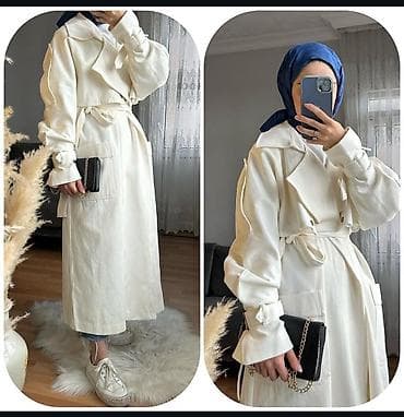 белый тренч: Тренч женский, удлиненный, молочного цвета. - Свободный силуэт с — 1