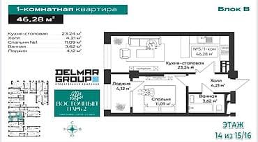 продаю кв кант: 2 комнаты, 47 м², Элитка, 14 этаж, ПСО (под самоотделку) — 2