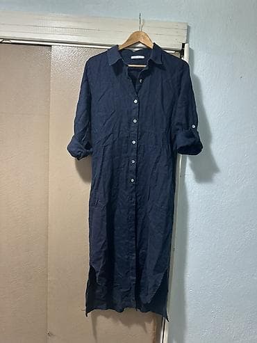 slim patch: Платье-рубашка темно-синего цвета - Длина миди, низ со скругленными — 1