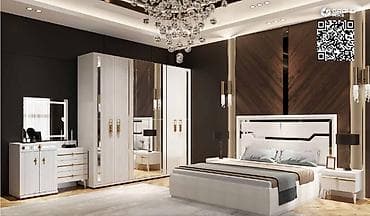 Эмерек гарнитурлары: Уктоочу бөлмө гарнитуру, Жаңы, Эки кишилик керебет, түсү - Ак — 1