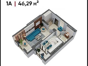 Недвижимость: 1 комната, 46 м², Элитка, 3 этаж, Готовая ПСО (под самоотделку) — 2