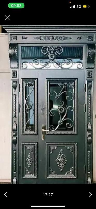 входная двустворчатая дверь: Двери для домов и квартир, Металлическая, Двухстворчатая, Кованная, цвет - Серый — 2