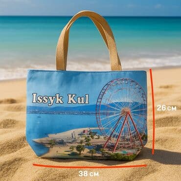 хозяйственная сумка на колесах: Сумка с изображением озера Иссык-Куль и колеса обозрения. У сумки — 1