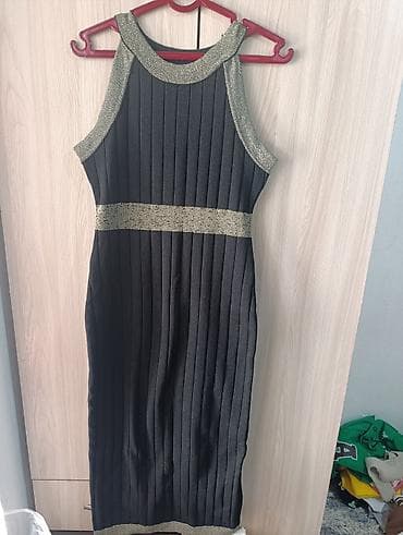 Вязаный женский комплект: платье миди + кардиган - Цвет: чёрный с