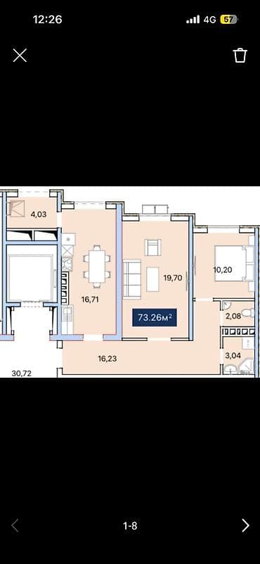 3 комнатная квартира купить: 2 комнаты, 73 м², Элитка, 4 этаж, Готовая ПСО (под самоотделку) — 4