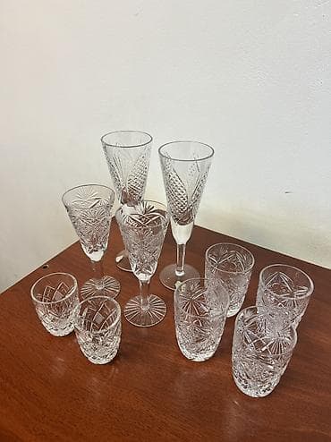 Идиш-аяк: Набор гранёных бокалов и стопок из прозрачного хрусталя с классическим — 1