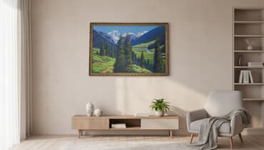 Большая Картина маслом «Горная долина». ТОРГ. - Жанр: пейзаж -