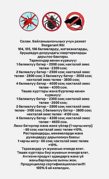 beverlee kg: Дезинфекция, дезинсекция, | Клопы, Блохи, Тараканы, | Транспорт, Офисы, Квартиры — 2