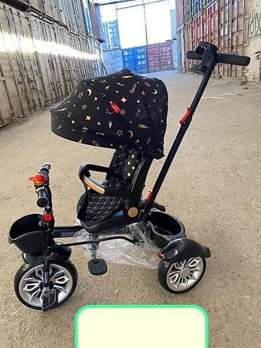 рюкзак 4 в 1: Детский трехколесный велосипед с родительской ручкой и козырьком - — 1