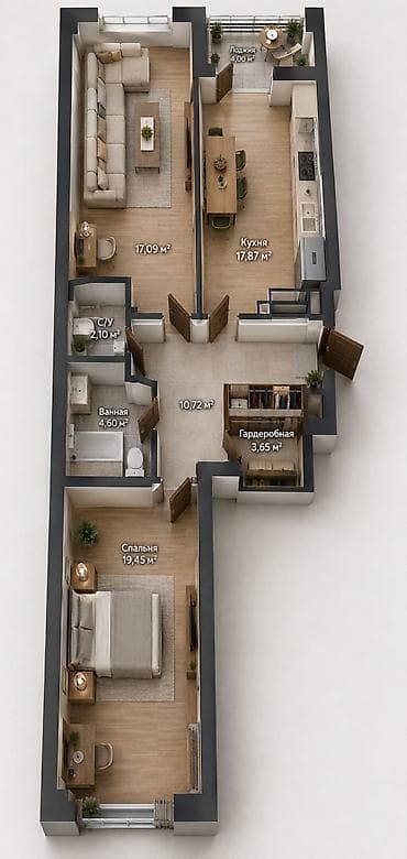 75: 2 комнаты, 75 м², парк Фучика Элитка, 11 этаж, ПСО (под самоотделку) — 6
