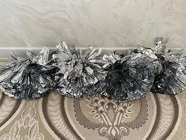 помпоны: Серебристые помпоны для чирлидинга/танцев - Комплект: 6 помпонов (3 — 1