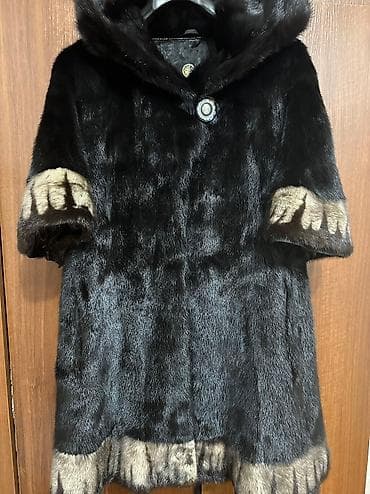 норковая шаль: Шуба, Норка, По колено, С капюшоном, S, M, L — 1