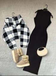 клетчатая: Женский Y2K повседневный элегантный клетчатый флисовый комплект — 2