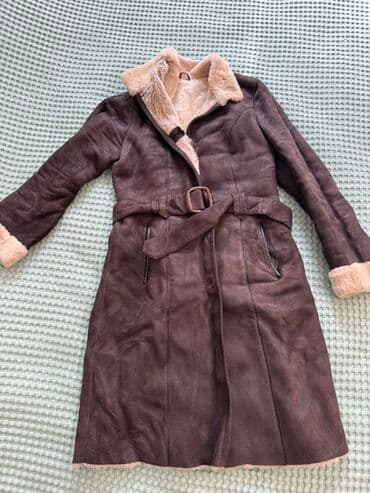 дешево дубленка: Пальто, Классика, Зима, Овчина, Длинная модель, С поясом, L — 1