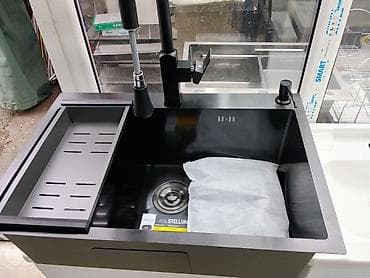 Кухонная мойка с аксессуарами, цвет черный матовый - Врезная