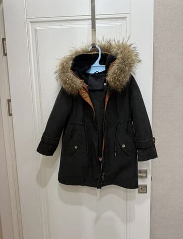 Игрушки: Детская зимняя парка с капюшоном и меховой опушкой - Цвет: черный с — 3