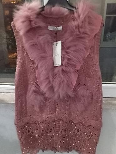 плотя: Вязаный жилет с меховой отделкой - Цвет: пудрово‑розовый - Материал — 1