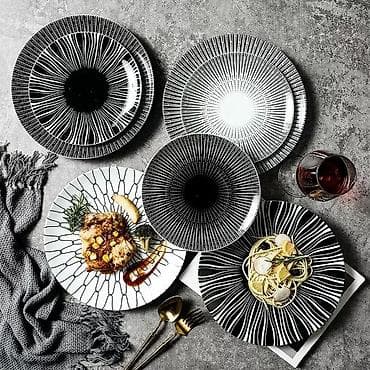 dm art: Набор керамических тарелок с графичным черно‑белым узором Маленькие — 1