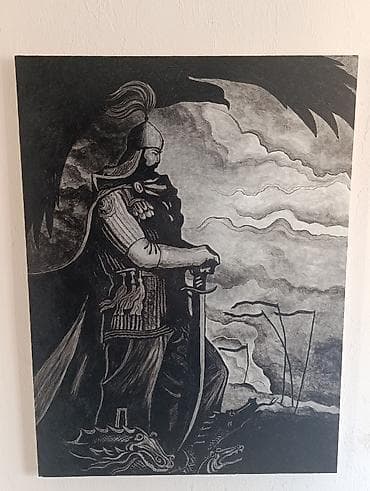 Картина «МАНАС». - Техника: акрил - Сюжет: фигура "МАНАС" воина в