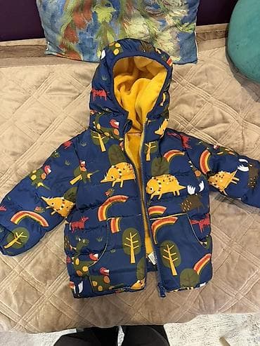 Бөбөктөр үчүн топтомдор: Детская зимняя куртка с капюшоном на флисе Zara Размер: 92 см, носили — 1