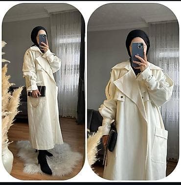 белый тренч: Тренч женский, удлиненный, молочного цвета. - Свободный силуэт с — 3