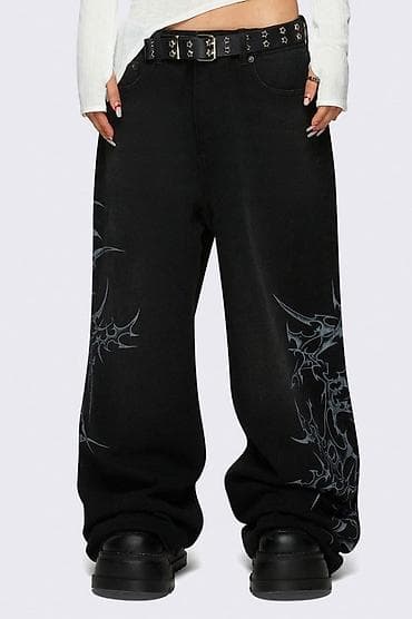 lining flex: Широкие джинсы с принтом Бренд Minga London - Цвет: чёрный - — 1