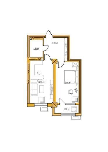 35: 2 комнаты, 55 м² — 2