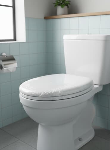 крышка для туалета: Белое сиденье для унитаза с крышкой. Имеет стандартную овальную форму — 1