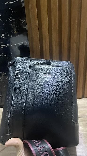 время намаза: Мужская сумка через плечо BUTUN - Материал: фактурная черная кожа — 3