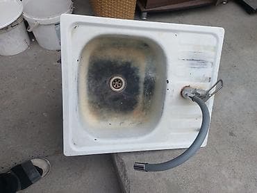 эмалированная: Кухонная мойка с крылом и смесителем - Материал: металл с эмалевым — 1