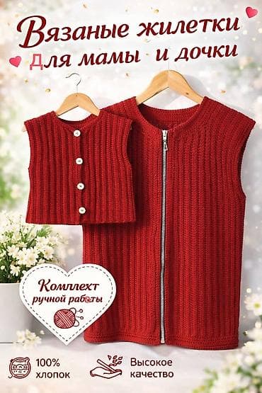 Личные вещи: Вязаные жилеты для мамы и дочки - Комплект ручной работы - Материал — 1