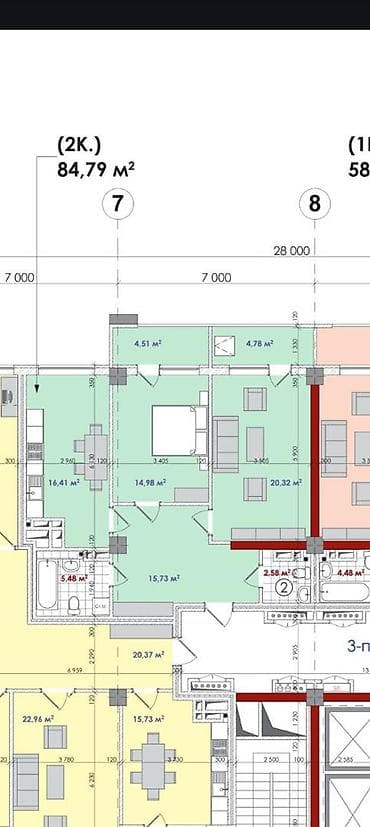 цена ниже рынка: 3 комнаты, 85 м², Асанбай мкр Элитка, 13 этаж, ПСО (под самоотделку) — 1