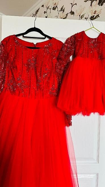 красная платье: Вечернее платье, Пышное, Длинная модель, С рукавами, С пайетками, L, XL — 5