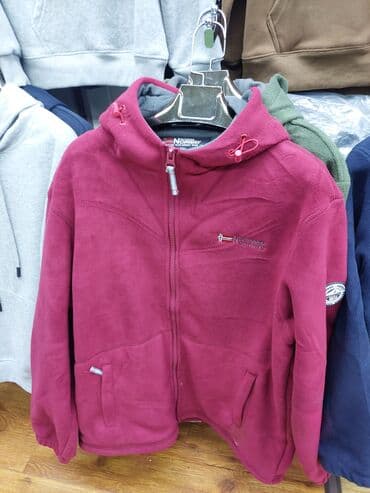 флисовые кофты: Флисовая куртка с капюшоном на молнии - Цвет: тёмно‑синий - Материал — 2