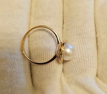 скупка серебра 925 пробы цена: Кольцо, Проба 583, Женские, Жемчуг, Фианит, Винтажный стиль, Б/у — 4