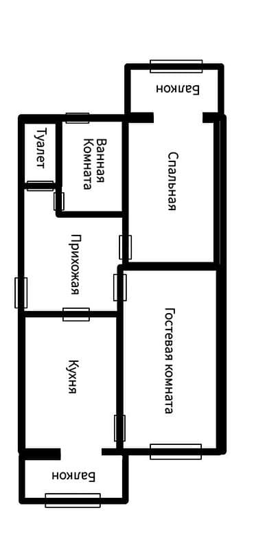двухэтажная квартира: 2 комнаты, 60 м², 105 серия, 4 этаж, Старый ремонт — 1