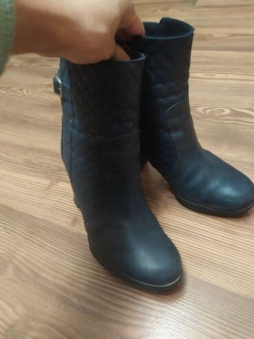 сапоги из натурального меха и кожи: Сапоги, 37, Leon, Б/у, цвет - Синий, Самовывоз — 1