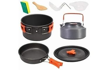 Кастрюли: ПОСУДА ДЛЯ КЕМПИНГА НА 4-5 ПЕРСОН, 12 ПРЕДМЕТОВ (КАЗАНКИ, СКОВОРОДКА — 2