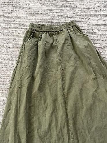 летние брюки: Юбка, Модель юбки: Трапеция, Миди, Лен, По талии — 2