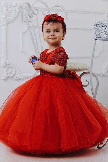 шикарн: Детское платье, цвет - Красный, Новый — 1