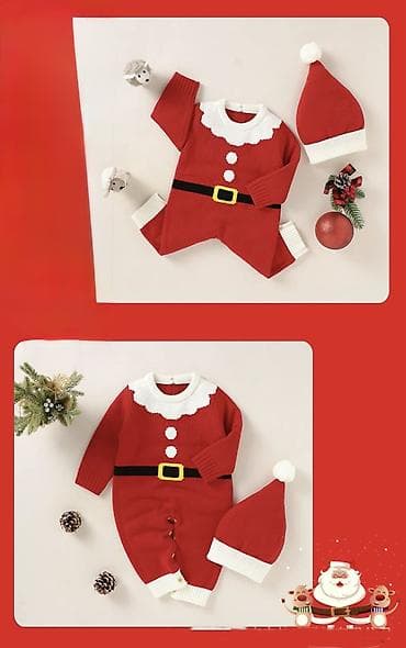 Жаш балдардын бут кийими: Детский новогодний вязаный костюм «Санта» - Комплект: комбинезон + — 7