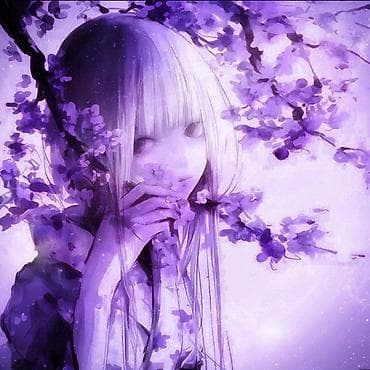 мечит: Постер/картина в стиле аниме «Девушка среди сиреневых цветов» - — 1