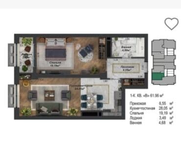 royal: 2 комнаты, 63 м², Элитка, 7 этаж, ПСО (под самоотделку) — 6