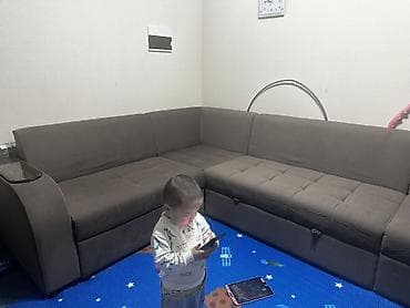 стол уголок: Комплект мягкой мебели, Б/у, Самовывоз, цвет - Серый — 2