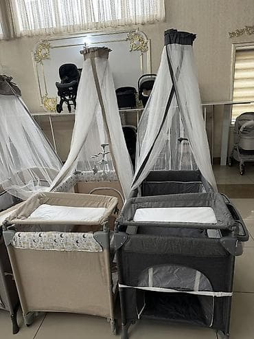 детская кроватка с пеленальным столиком: Манеж-кровать, Раскладной, Другой материал — 2