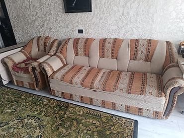 выдвижной диван: Комплект мягкой мебели, Б/у, Самовывоз, цвет - Бежевый — 1